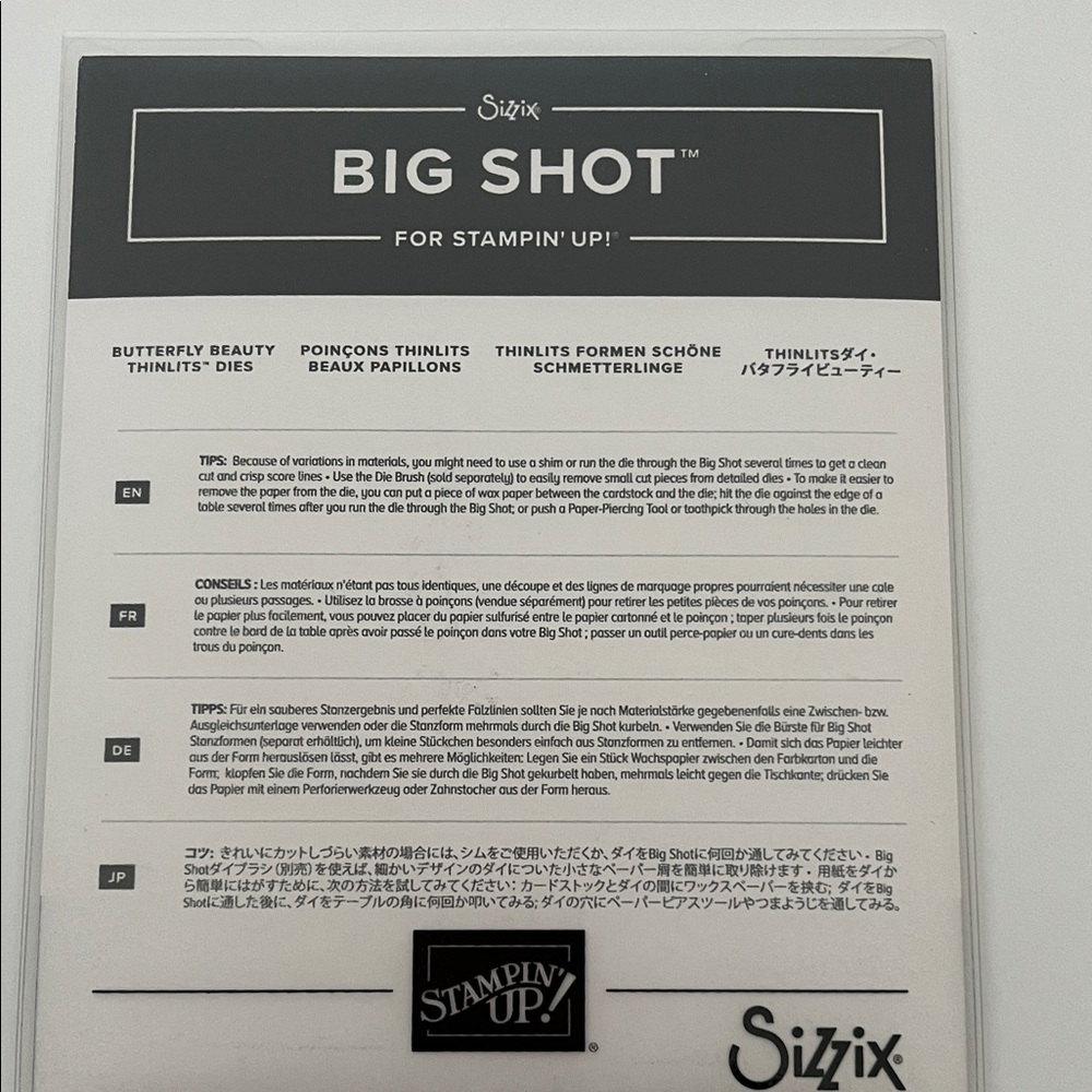 Stampin' Up! Big Shot Butterfly Beauty Thinlits Dies - Black and White